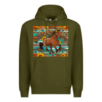 Army Green galloping horse aztec sunflower Premium Hoodie - Artiststas