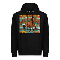 Black galloping horse aztec sunflower Premium Hoodie - Artiststas