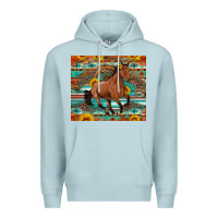 Blue Mist galloping horse aztec sunflower Premium Hoodie - Artiststas