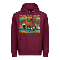 Burgundy galloping horse aztec sunflower Premium Hoodie - Artiststas