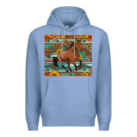 Colony Blue galloping horse aztec sunflower Premium Hoodie - Artiststas