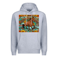 Heather Grey galloping horse aztec sunflower Premium Hoodie - Artiststas