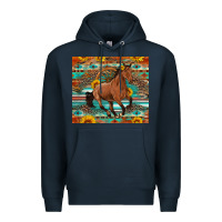 Navy galloping horse aztec sunflower Premium Hoodie - Artiststas