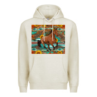 Oatmeal Heather galloping horse aztec sunflower Premium Hoodie - Artiststas