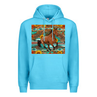 Ocean Blue galloping horse aztec sunflower Premium Hoodie - Artiststas