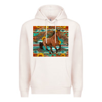 Pale Pink galloping horse aztec sunflower Premium Hoodie - Artiststas