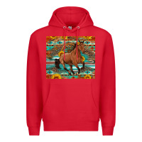 Red galloping horse aztec sunflower Premium Hoodie - Artiststas