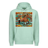 Seafoam galloping horse aztec sunflower Premium Hoodie - Artiststas