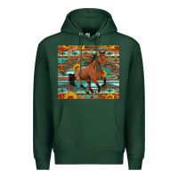 Sports Green galloping horse aztec sunflower Premium Hoodie - Artiststas