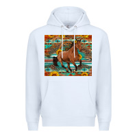 White galloping horse aztec sunflower Premium Hoodie - Artiststas