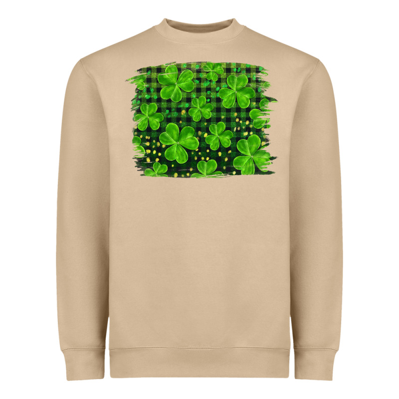 St Patrick's Day Shamrock And Plaid Distressed Background Heavyweight Sweatshirt by RanaPortraitStore | Teevron
