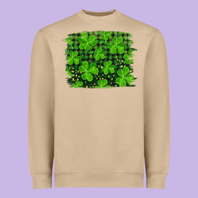 St Patrick's Day Shamrock And Plaid Distressed Background Heavyweight Sweatshirt Designed By Ranaportraitstore