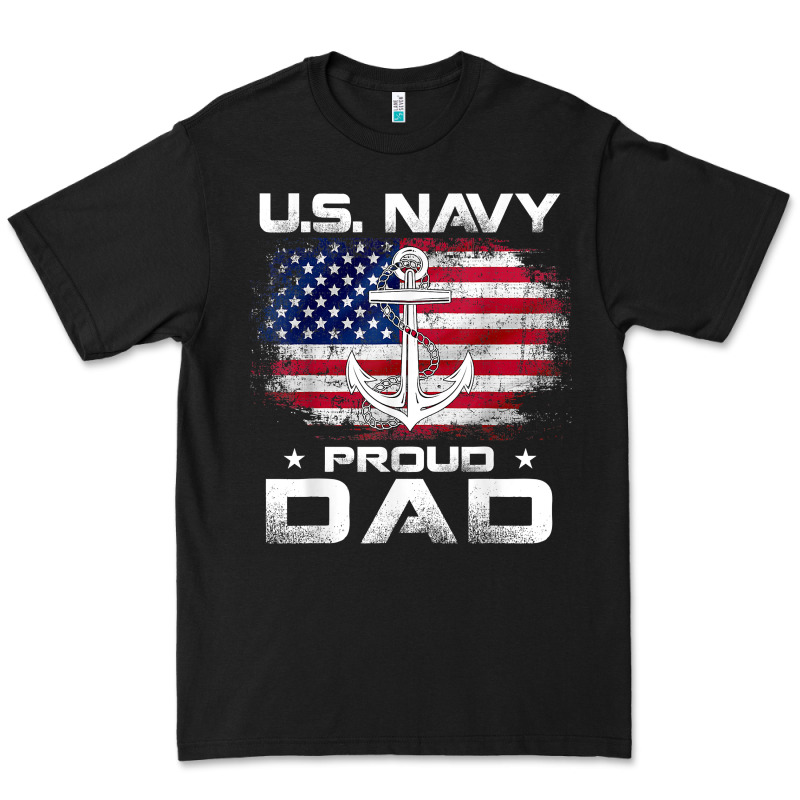 U.s Navy Proud Dad With American Flag Gift Veteran Day T Shirt Premium Tee by linhVisuals | Teevron
