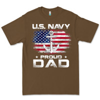 Cacao u.s navy proud dad with american flag gift veteran day t shirt Premium Tee - linhVisuals
