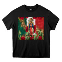 Black Our Lady Of Guadalupe Mexican Flag Roses Cactus Heavy Core Tee - FaDigitalArtStudio
