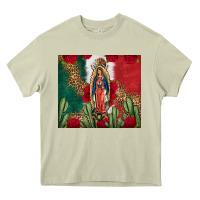 Mossy Our Lady Of Guadalupe Mexican Flag Roses Cactus Heavy Core Tee - FaDigitalArtStudio