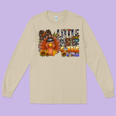 Little Mister Gobble Gobble Long Sleeve Tee Designed By Cowhidedigitalart
