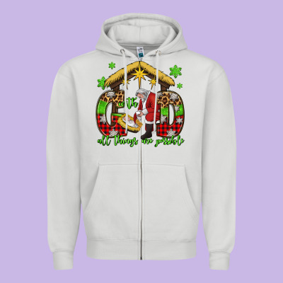 With God All Things Are Possible Santa Baby Jesus Zipper Hoodie Designed By Jasminsmagicworld