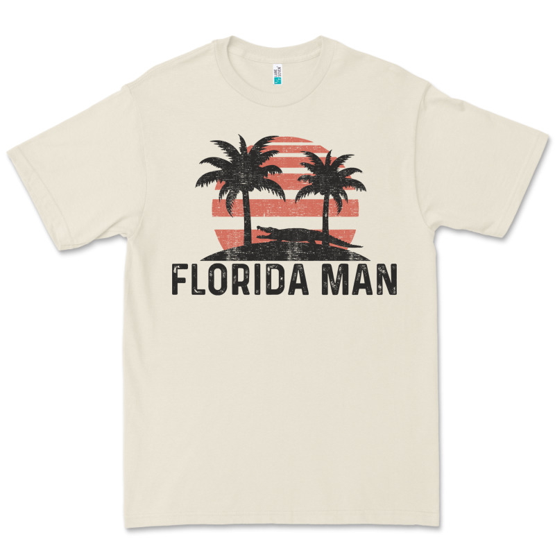 Florida Man State Funny Meme Vintage Palm Trees And Sunset Retro Sun Premium Tee by linhVisuals | Teevron