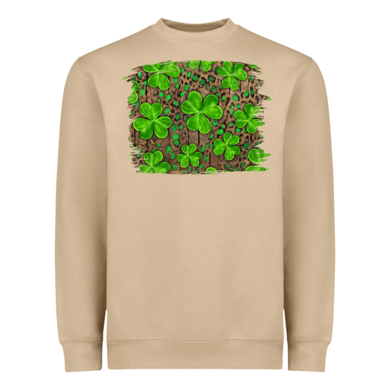 St Patrick's Day Shamrock And Leopard Distressed Background Heavyweight Sweatshirt by RanaPortraitStore | Teevron