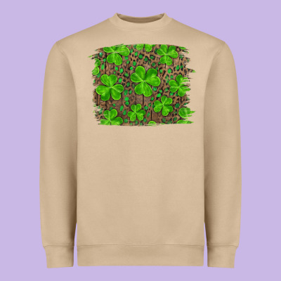 St Patrick's Day Shamrock And Leopard Distressed Background Heavyweight Sweatshirt Designed By Ranaportraitstore