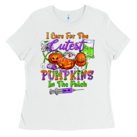 White i care for the cutest pumpkins in the patch Ladies Tee - BundleAndBundleShop