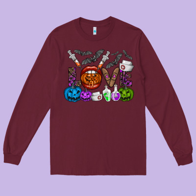 Love  Halloween Long Sleeve Tee Designed By Cowhidedigitalart