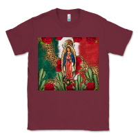 Burgundy Our Lady Of Guadalupe Mexican Flag Roses Cactus Classic Tee - FaDigitalArtStudio