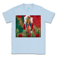 Dusty Blue Our Lady Of Guadalupe Mexican Flag Roses Cactus Classic Tee - FaDigitalArtStudio