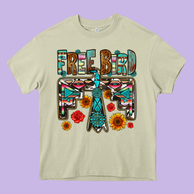 Western Free Bird Heavy Core Tee Designed By Oliviacreatesart