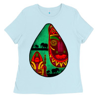 Baby Blue african masks teardrop  3 Ladies Tee - BundleAndBundleShop