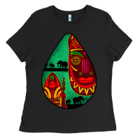Black african masks teardrop  3 Ladies Tee - BundleAndBundleShop
