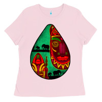 Bubblegum Pink african masks teardrop  3 Ladies Tee - BundleAndBundleShop