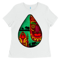 White african masks teardrop  3 Ladies Tee - BundleAndBundleShop