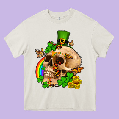 St. Patrick's Boho Skull Heavy Core Tee Designed By Oliviacreatesart