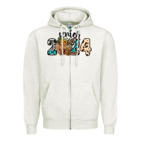 Oatmeal Heather Western Senior 2024 cow Zipper Hoodie - RanaPortraitStore