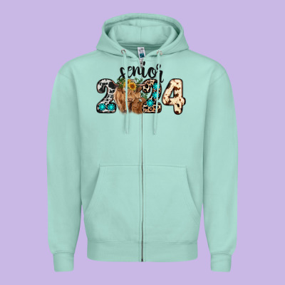 Western Senior 2024 Cow Zipper Hoodie Designed By Ranaportraitstore