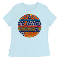 Baby Blue african fabric pattern round earrings Ladies Tee - BundleAndBundleShop
