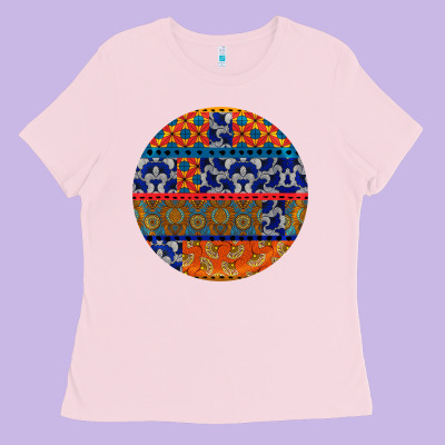 African Fabric Pattern Round Earrings Ladies Tee Designed By Bundleandbundleshop