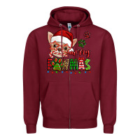 Burgundy merry pawmas christmas chihuahua Zipper Hoodie - Jasminsmagicworld