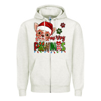 Oatmeal Heather merry pawmas christmas chihuahua Zipper Hoodie - Jasminsmagicworld