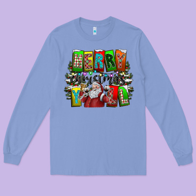 Merry Christmas Yall Long Sleeve Tee Designed By Cowhidedigitalart