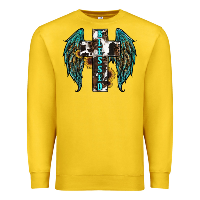 Western Wings Cross Blessed Premium Sweatshirt by RanaPortraitStore | Teevron