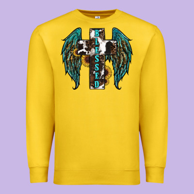 Western Wings Cross Blessed Premium Sweatshirt Designed By Ranaportraitstore