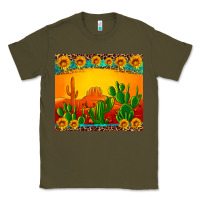 Army Green desert sunset with cactus sunflowers and leopard Classic Tee - Artiststas