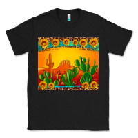 Black desert sunset with cactus sunflowers and leopard Classic Tee - Artiststas