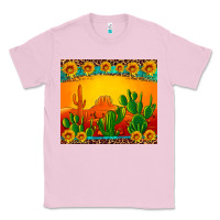 Bubblegum Pink desert sunset with cactus sunflowers and leopard Classic Tee - Artiststas