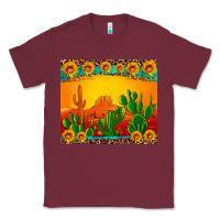 Burgundy desert sunset with cactus sunflowers and leopard Classic Tee - Artiststas