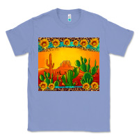 Colony Blue desert sunset with cactus sunflowers and leopard Classic Tee - Artiststas