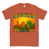 Copper desert sunset with cactus sunflowers and leopard Classic Tee - Artiststas